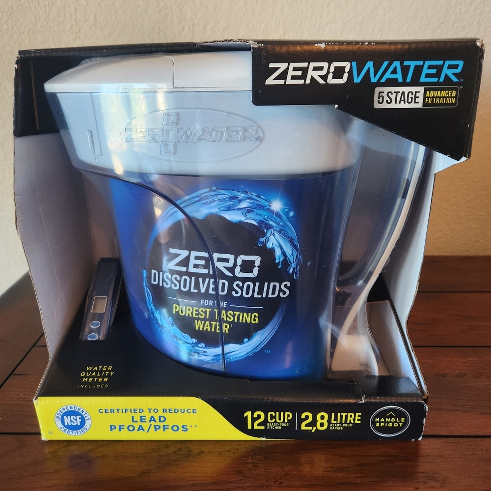 ZeroWater Ready-Pour 12 cups Blue Water Filtration Pitcher